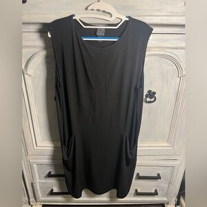 Clara Sun Woo Black Sleeveless Jersey Tunic Mini Dress Minimalist Lagenlook